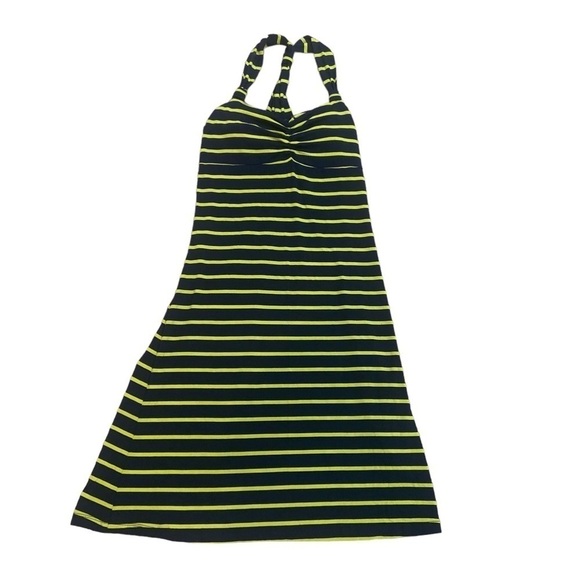 Dakini halter twisted striped athletic dress bralette navy & chartreuse small - Picture 2 of 11
